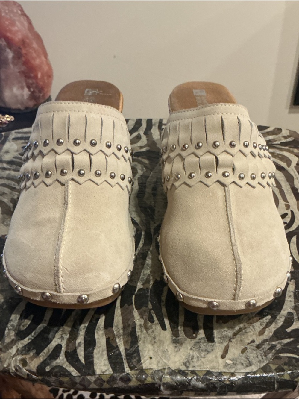 White Mountain Cream Studded Suede Slip-On Mules